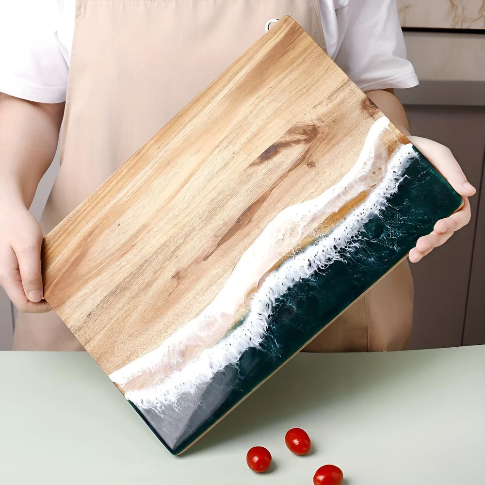 Cutting Board Acacia Wood & Ocean Wave Resin