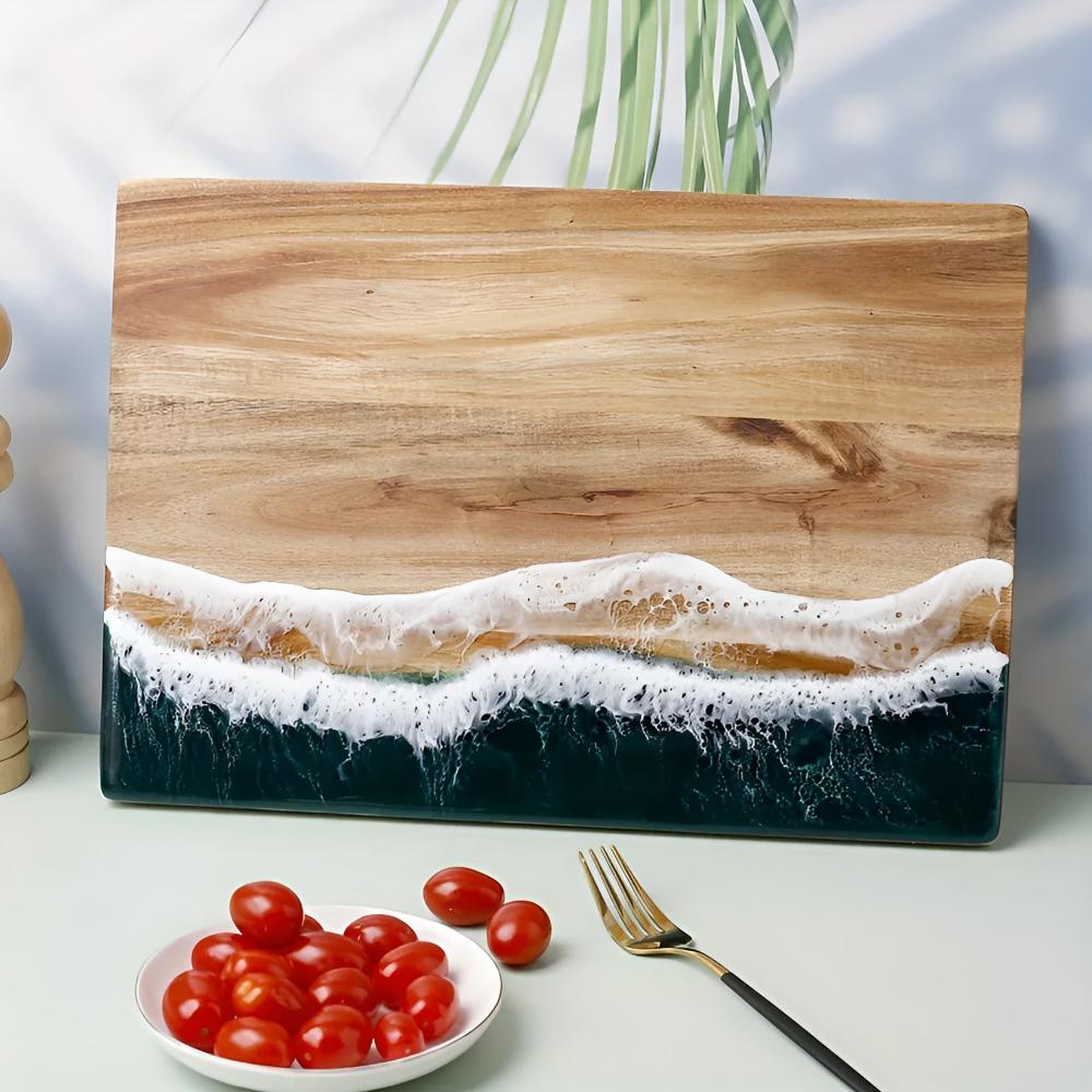 Cutting Board Acacia Wood & Ocean Wave Resin