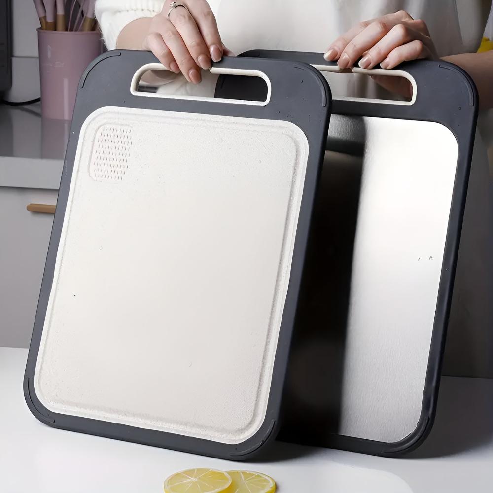 Cutting Board Reversible Stainless Steel Built-In Garlic Grinder