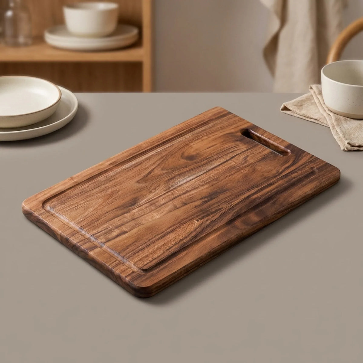 Cutting Board Solid Acacia Wood Integrated Handle & Hanging Hole
