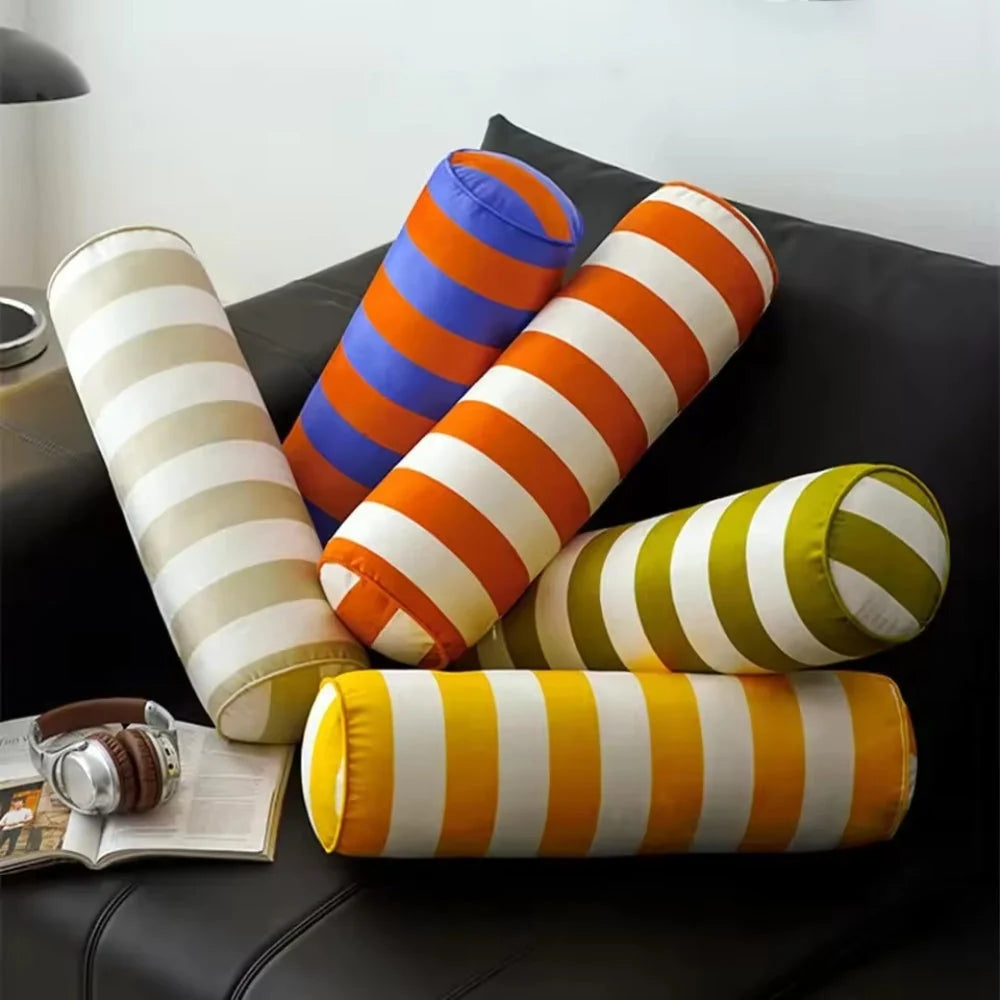 Cylindrical Cushion Candy Stripe Microfiber Cover Machine Washable