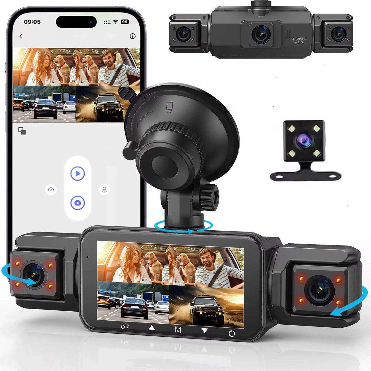Dash Cam 4-Channel Wi-Fi Night Vision