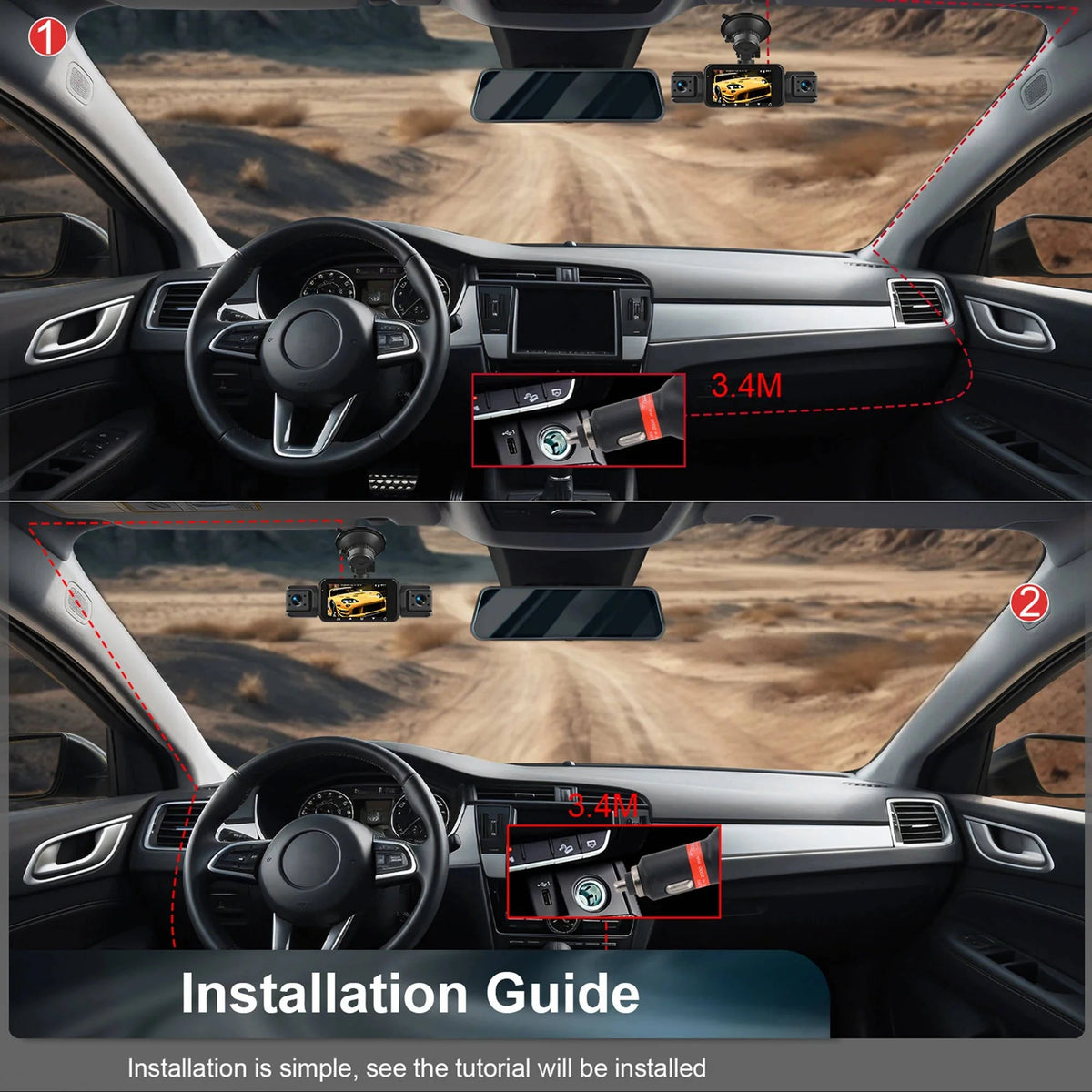 Dash Cam 4-Channel Wi-Fi Night Vision