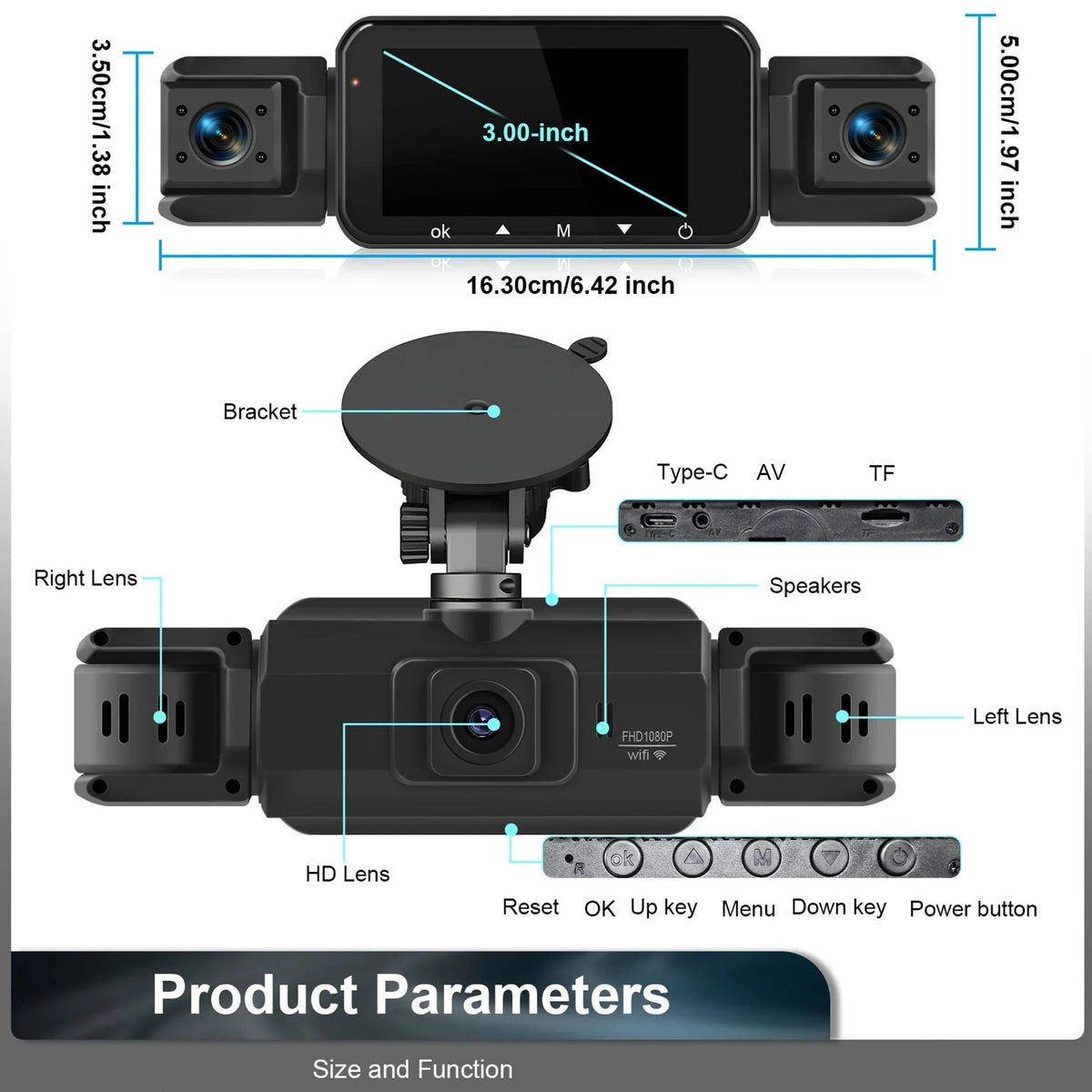 Dash Cam 4-Channel Wi-Fi Night Vision