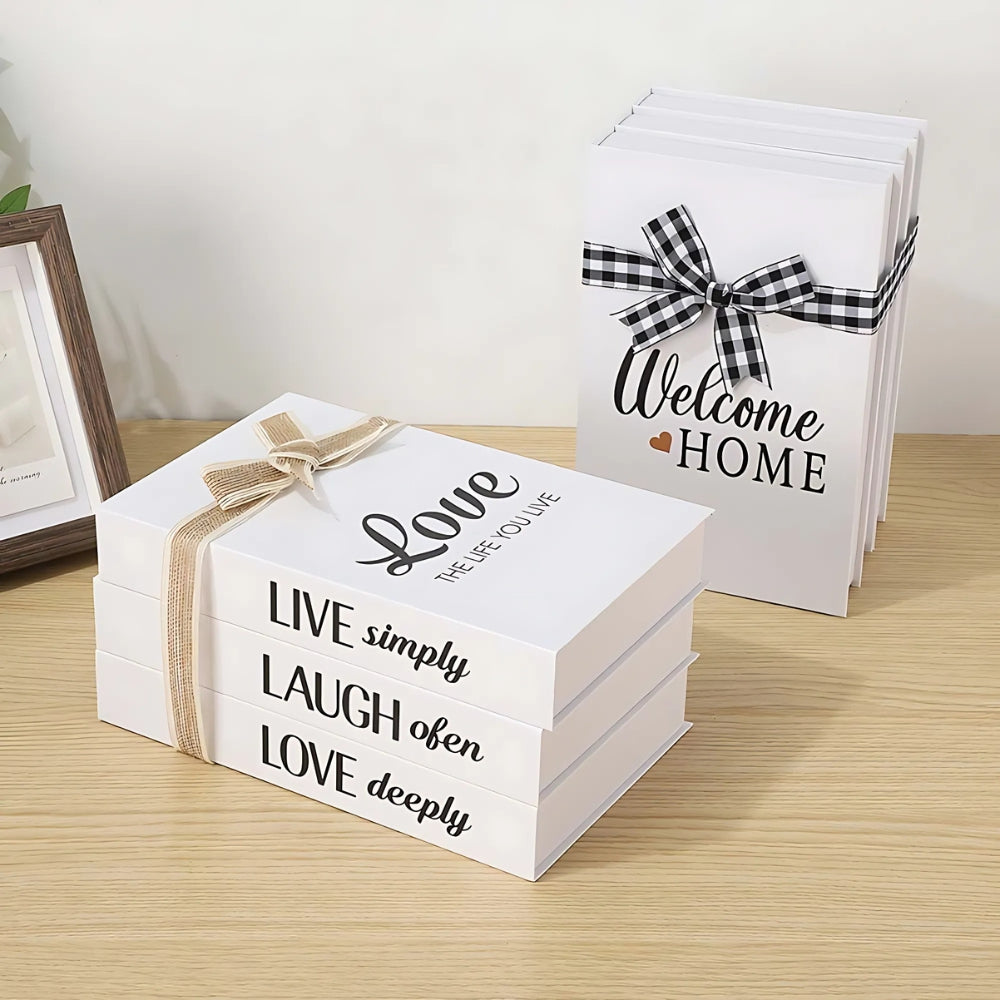 Decorative Book Stack Soft White Finish & Rustic Twine