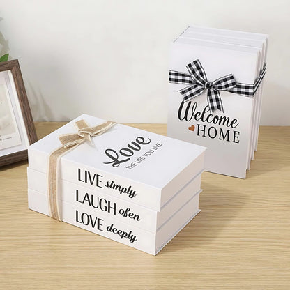 Decorative Book Stack Soft White Finish & Rustic Twine