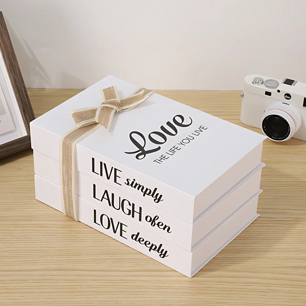 Decorative Book Stack Soft White Finish & Rustic Twine