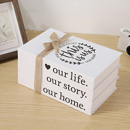 Decorative Book Stack Soft White Finish & Rustic Twine