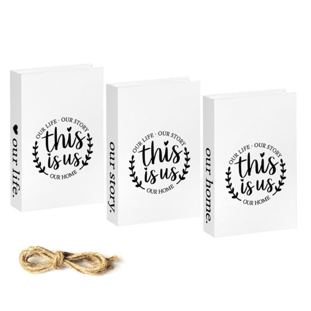 Decorative Book Stack Soft White Finish & Rustic Twine