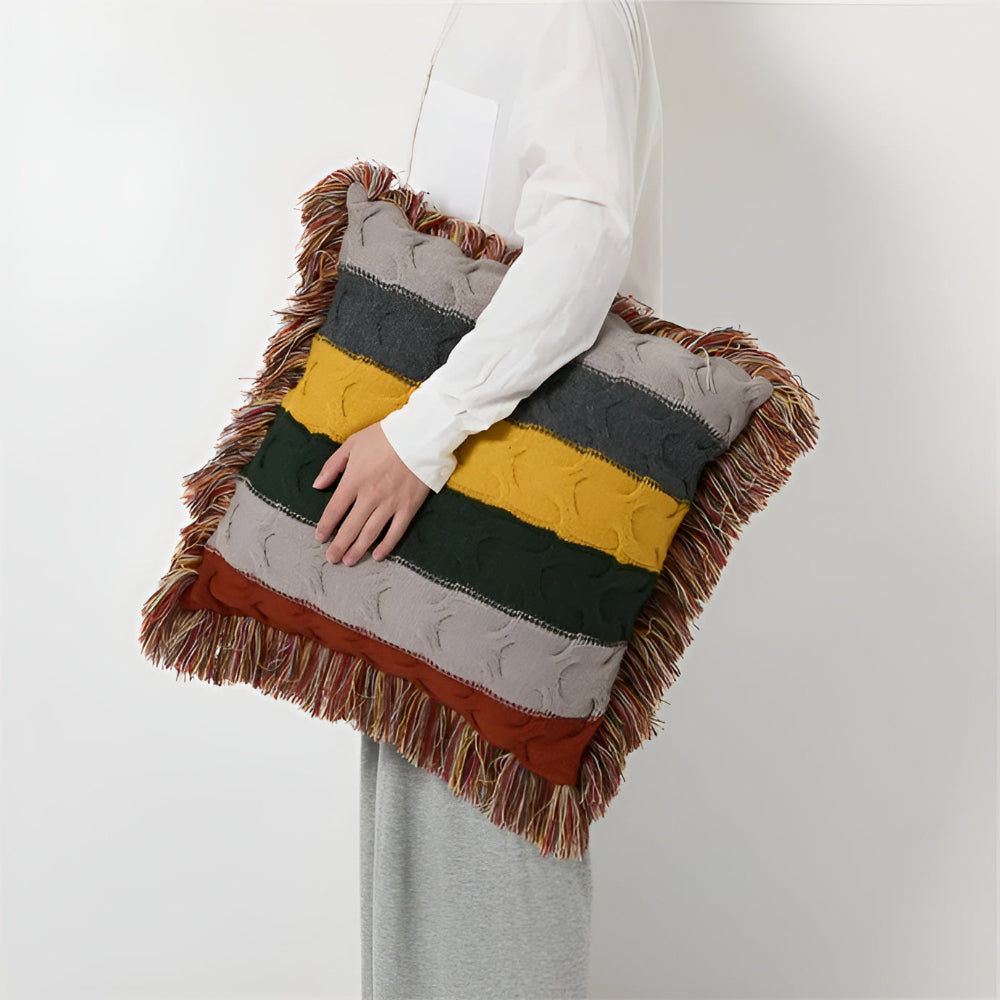 Decorative Cushion Cable Knit Cotton & Wool Blend