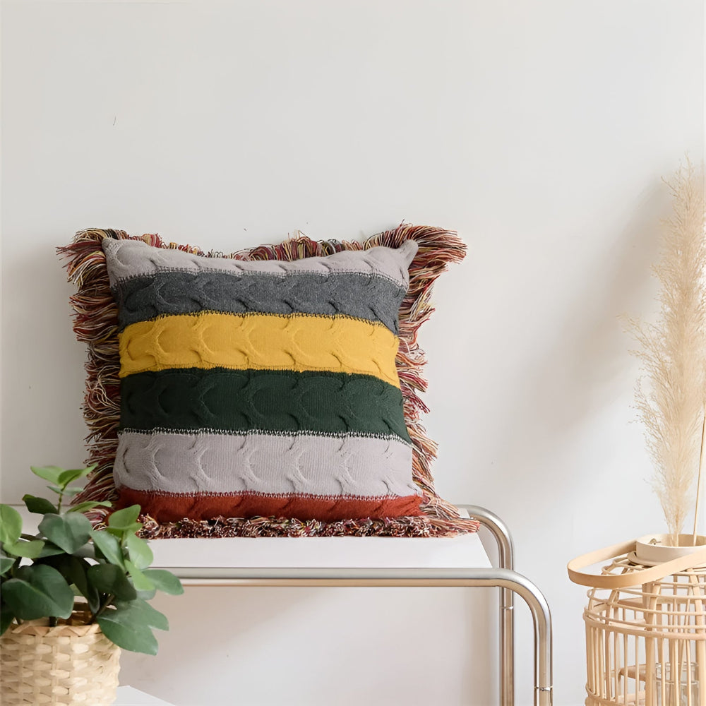 Decorative Cushion Cable Knit Cotton & Wool Blend