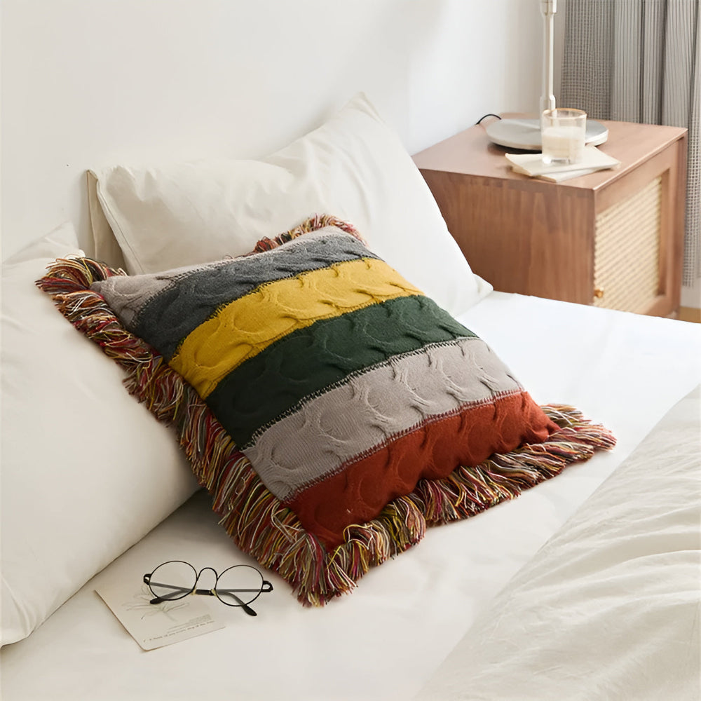 Decorative Cushion Cable Knit Cotton & Wool Blend