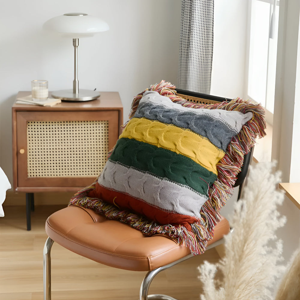 Decorative Cushion Cable Knit Cotton & Wool Blend