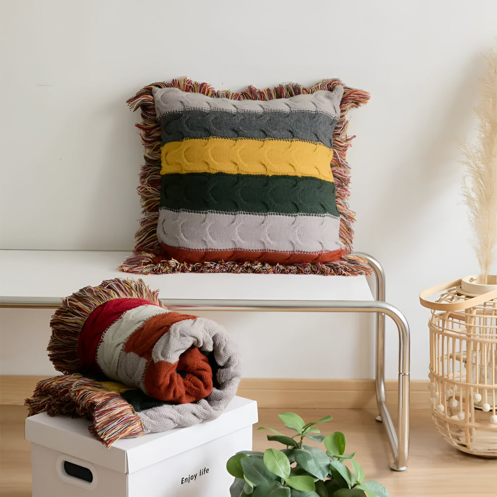 Decorative Cushion Cable Knit Cotton & Wool Blend