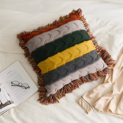 Decorative Cushion Cable Knit Cotton & Wool Blend