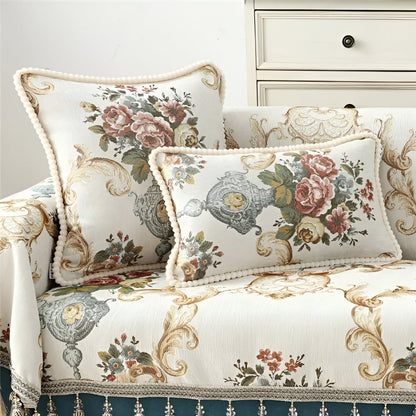 Decorative Cushion Cover Chenille Jacquard Floral Beaded Edge