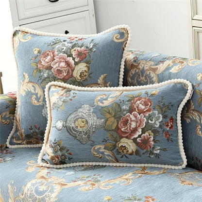 Decorative Cushion Cover Chenille Jacquard Floral Beaded Edge