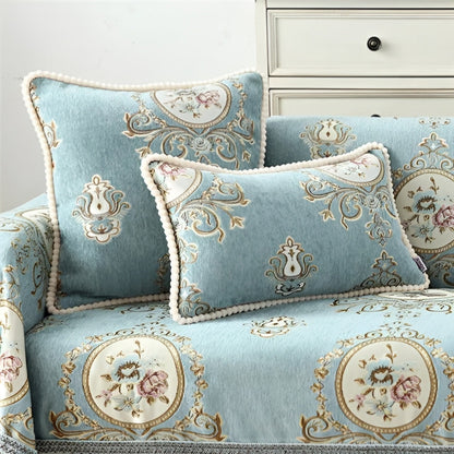 Decorative Cushion Cover Chenille Jacquard Floral Beaded Edge