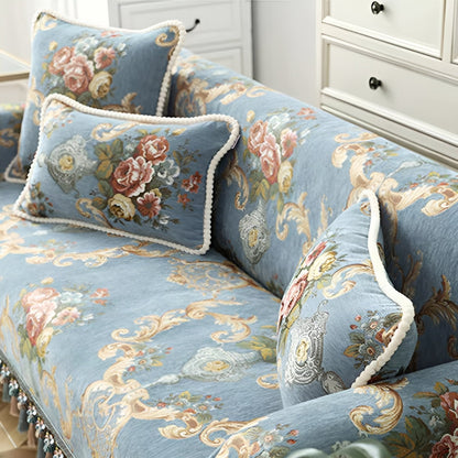 Decorative Cushion Cover Chenille Jacquard Floral Beaded Edge