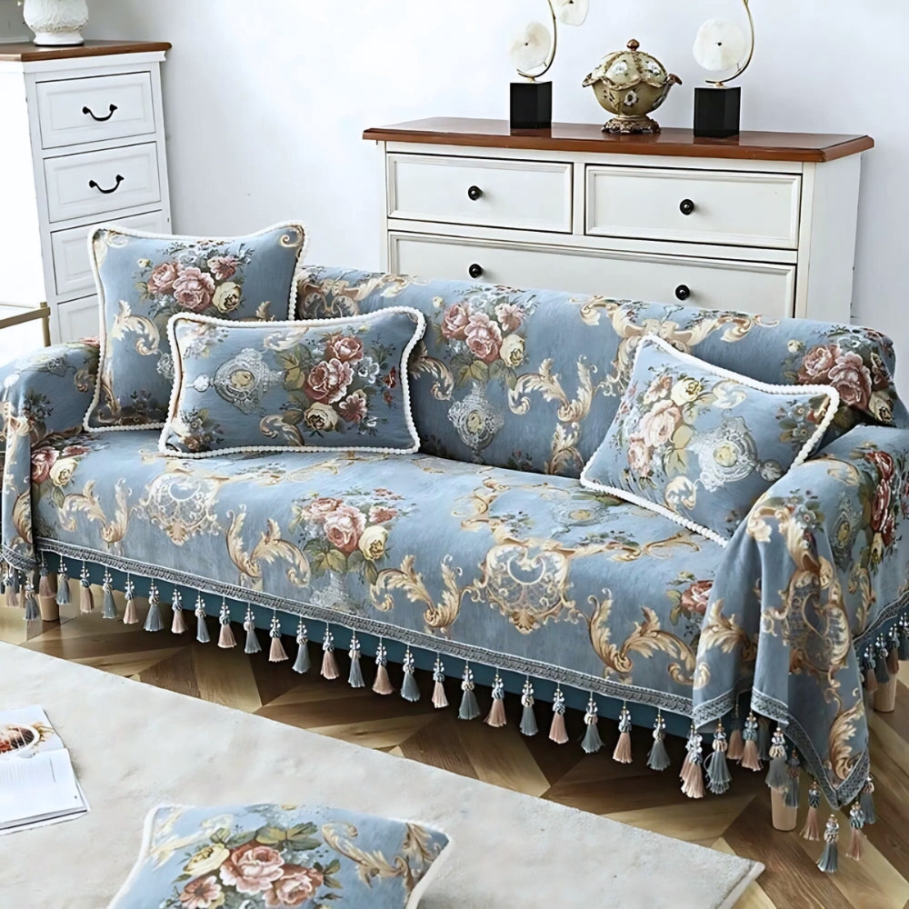 Decorative Cushion Cover Chenille Jacquard Floral Beaded Edge