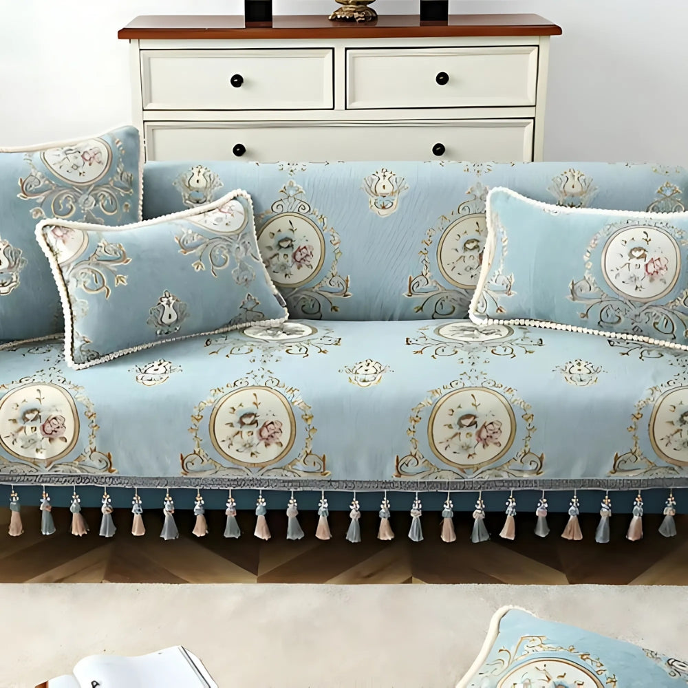 Decorative Cushion Cover Chenille Jacquard Floral Beaded Edge