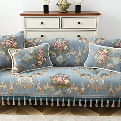 Decorative Cushion Cover Chenille Jacquard Floral Beaded Edge
