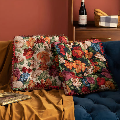 Decorative Cushion Retro Floral Tassel Microfiber Cover