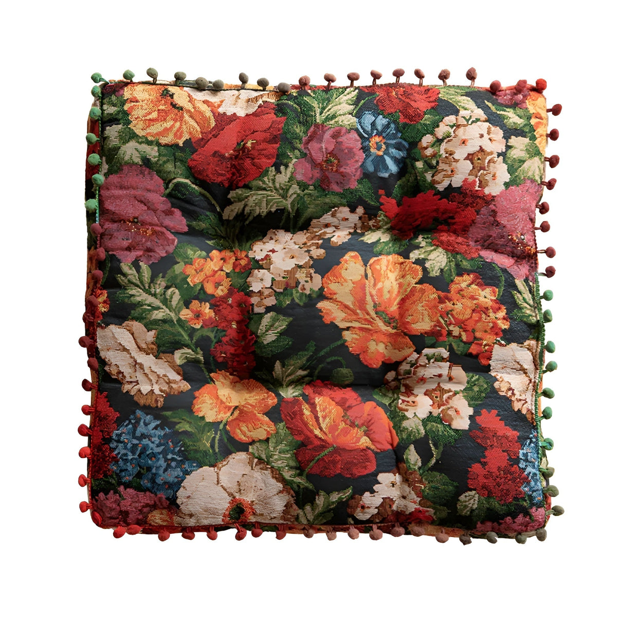 Decorative Cushion Retro Floral Tassel Microfiber Cover