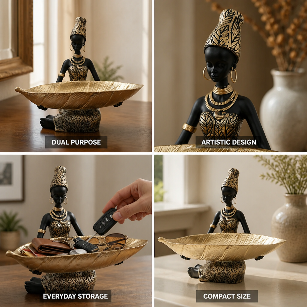 Decorative Figurine Key & Jewelry Holder Black & Gold