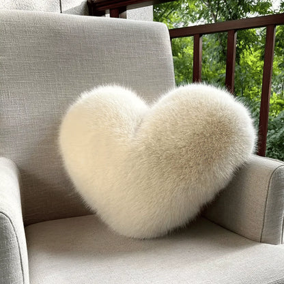 Decorative Pillow Heart-Shaped Faux Fur Machine-Washable