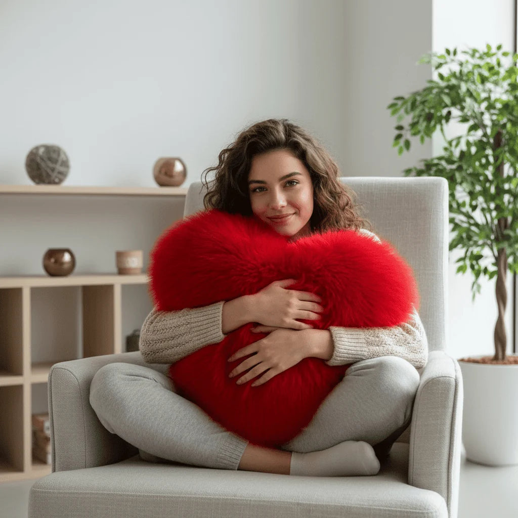 Decorative Pillow Heart-Shaped Faux Fur Machine-Washable