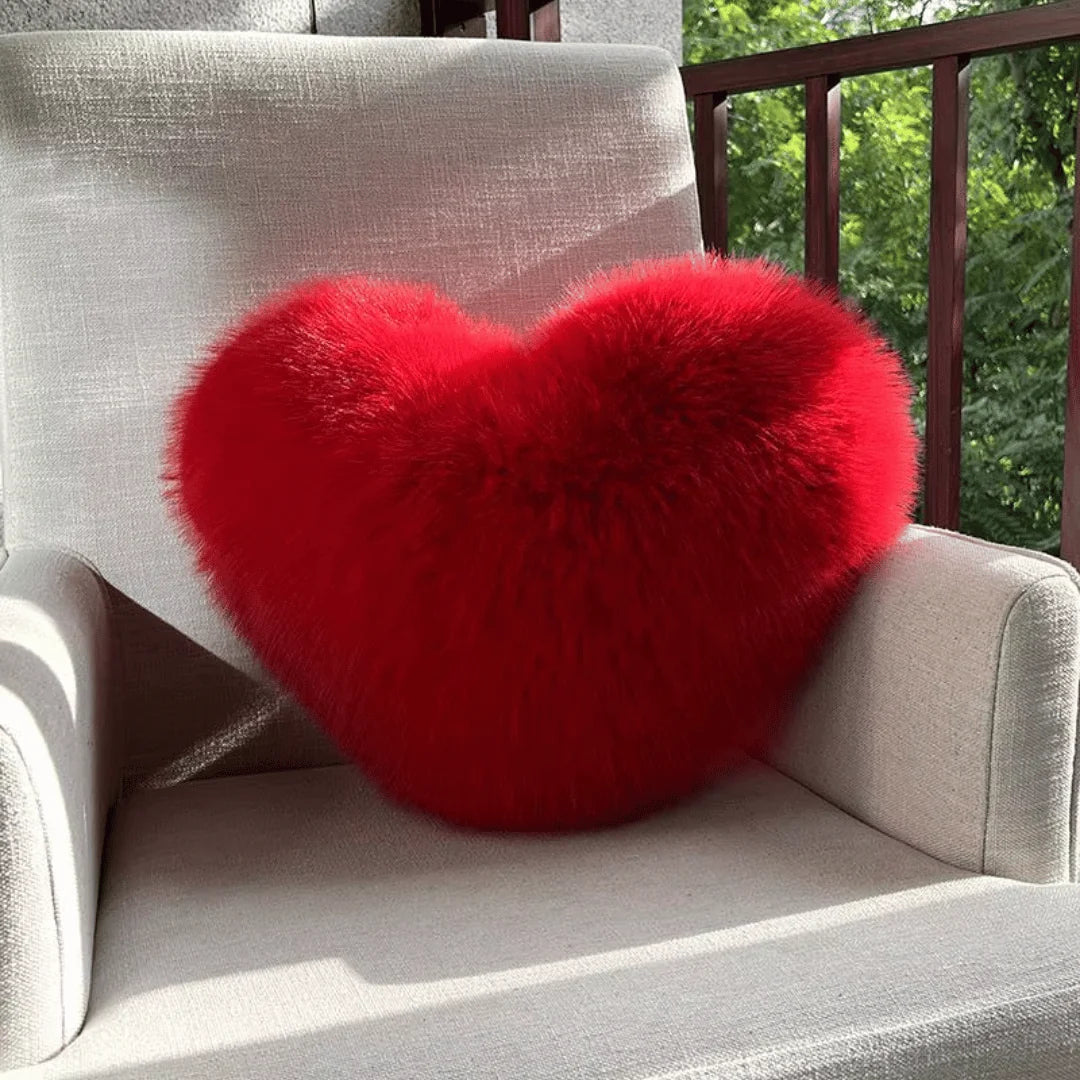 Decorative Pillow Heart-Shaped Faux Fur Machine-Washable