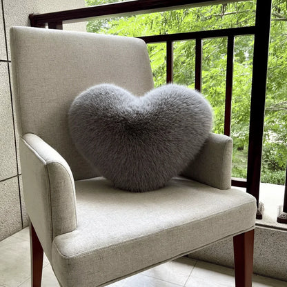 Decorative Pillow Heart-Shaped Soft Faux Fur Machine-Washable