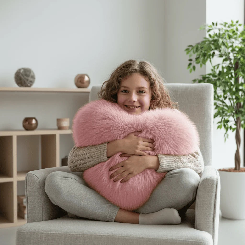 Decorative Pillow Heart-Shaped Soft Faux Fur Machine-Washable
