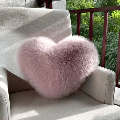 Decorative Pillow Heart-Shaped Soft Faux Fur Machine-Washable