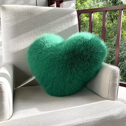 Decorative Pillow Heart-Shaped Soft Faux Fur Machine-Washable