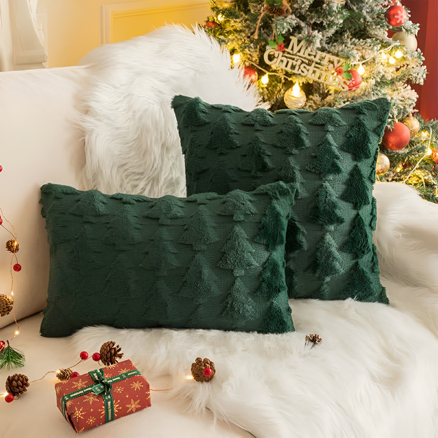 Decorative Pillowcase Ultra-Soft & Fluffy Christmas Tree Pattern