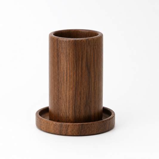 Decorative Plant Pot with Wooden Base and Matching Tray