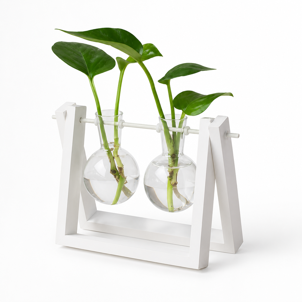 Decorative Plant Pot with Wooden Base and Matching Tray