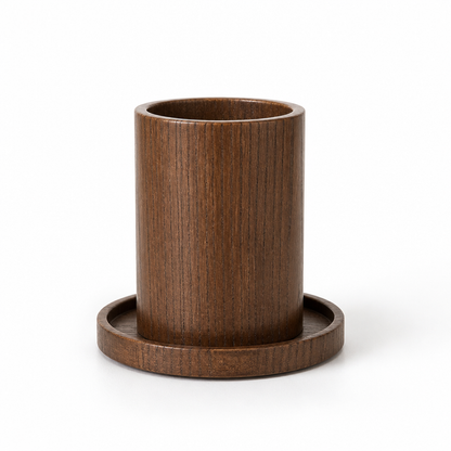 Decorative Plant Pot with Wooden Base and Matching Tray