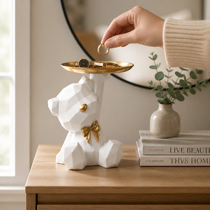 Decorative Sculpture Faceted Geometric Integrated Tray Gold Accents