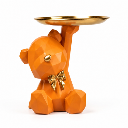 Decorative Sculpture Faceted Geometric Integrated Tray Gold Accents