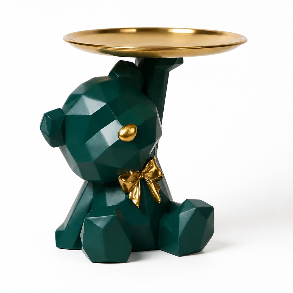 Decorative Sculpture Faceted Geometric Integrated Tray Gold Accents