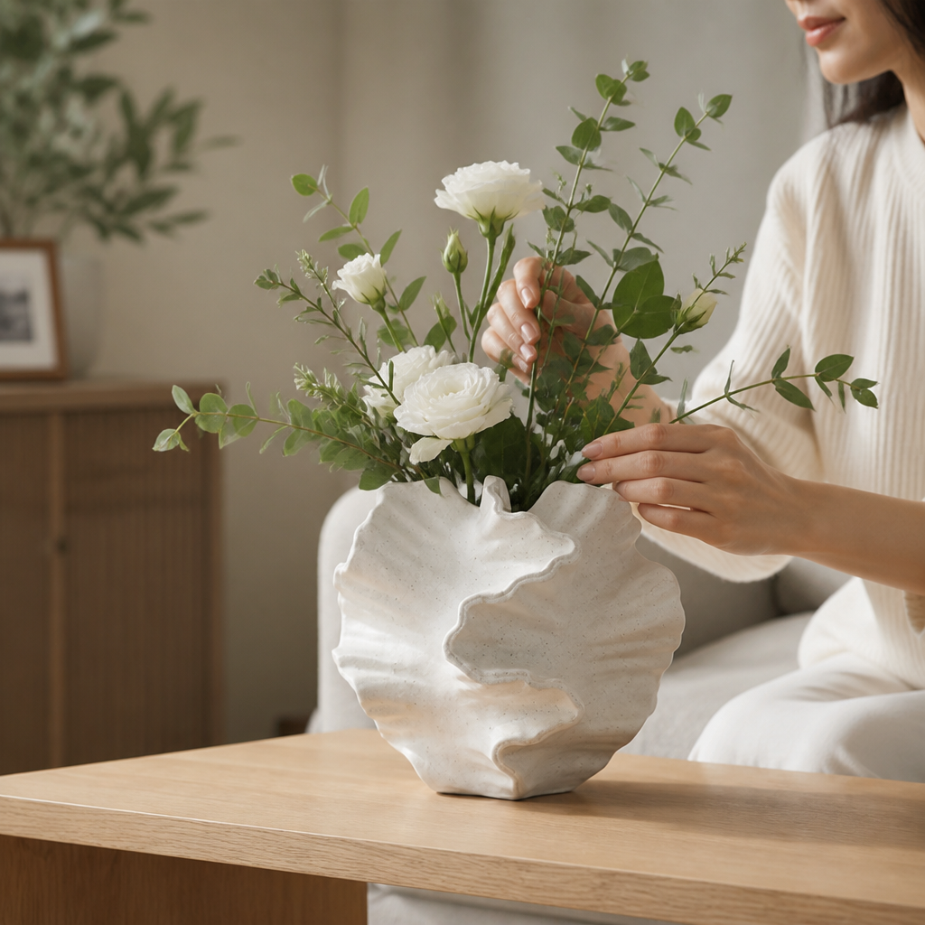 Decorative Vase Folded Wave Texture Stable Base