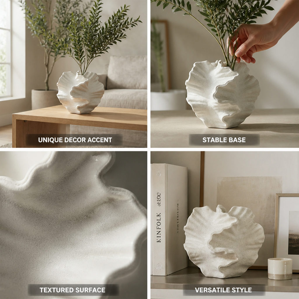 Decorative Vase Folded Wave Texture Stable Base