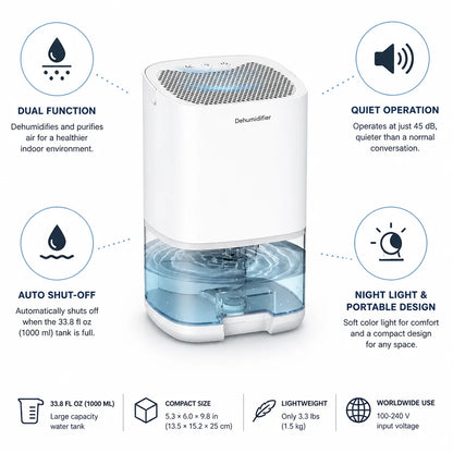 Dehumidifier & Air Purifier Quiet 45 dB Auto Shut-Off