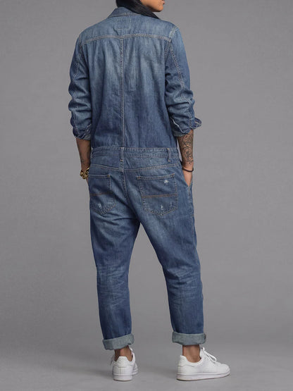 Denim Jumpsuit Lightweight Cotton Utility Pockets Relaxed Fit