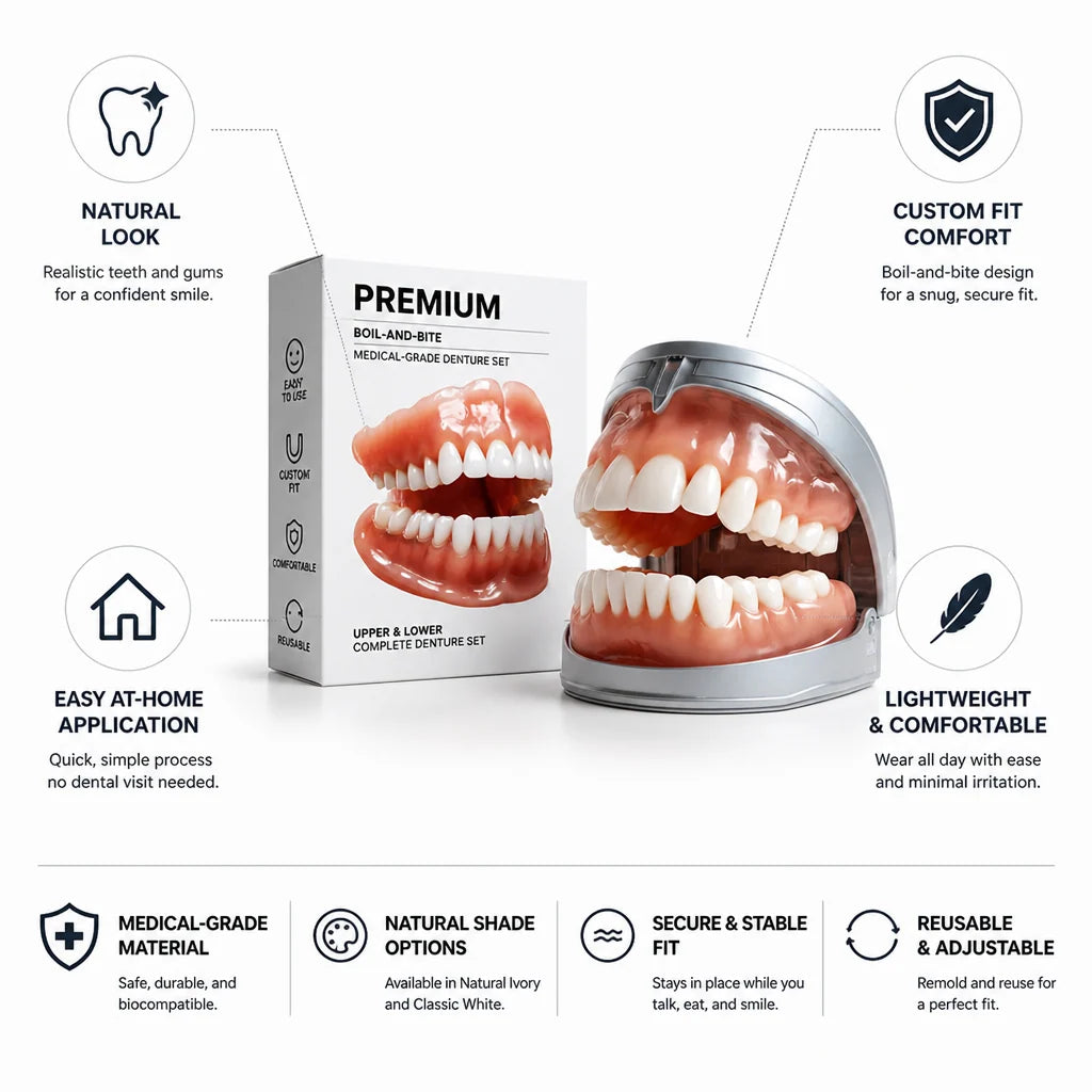 Denture Set Boil-and-Bite Upper & Lower Reusable