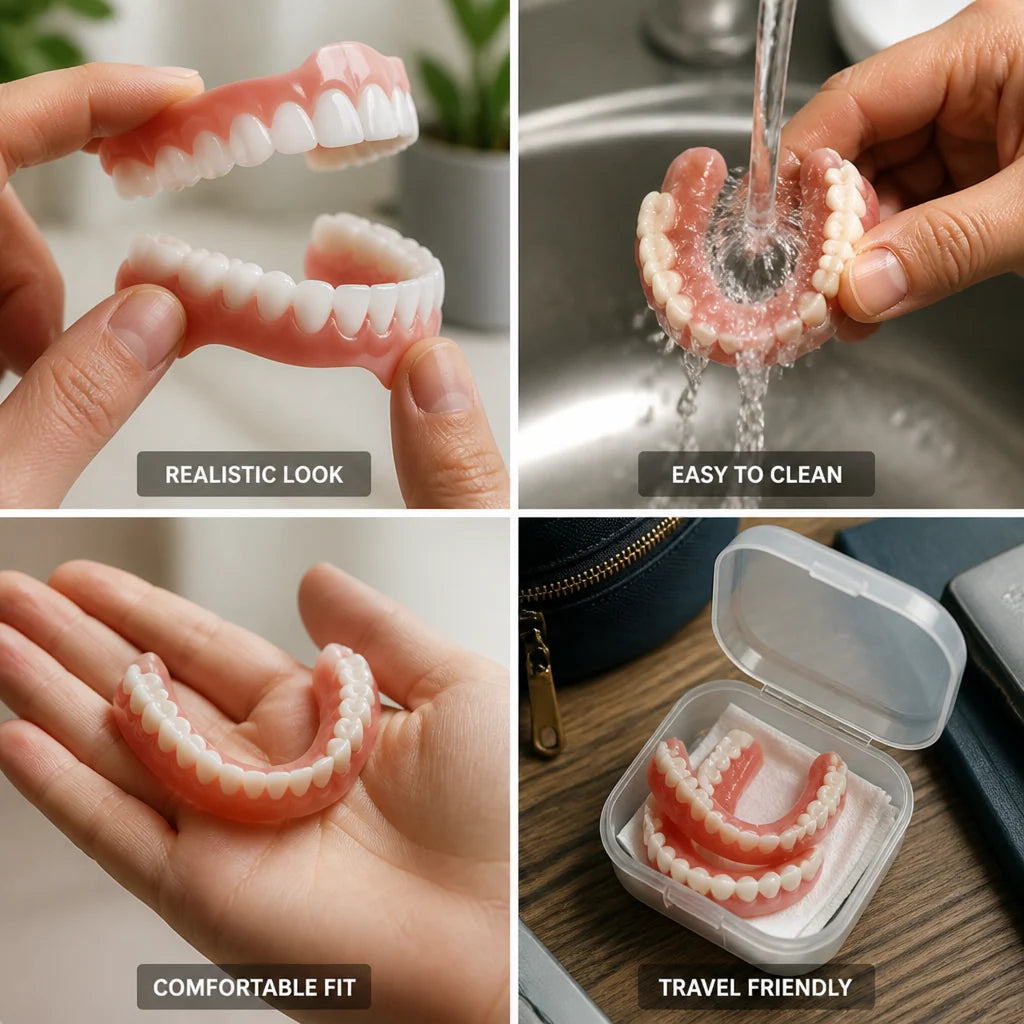 Denture Set Upper & Lower Natural-Looking 3-Piece