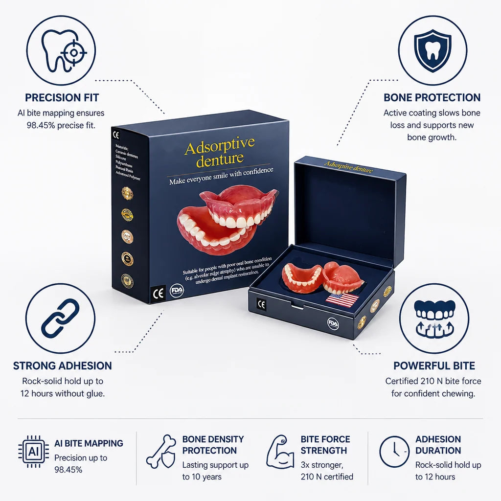 Dentures Custom-Fit Upper & Lower Glue-Free Hold